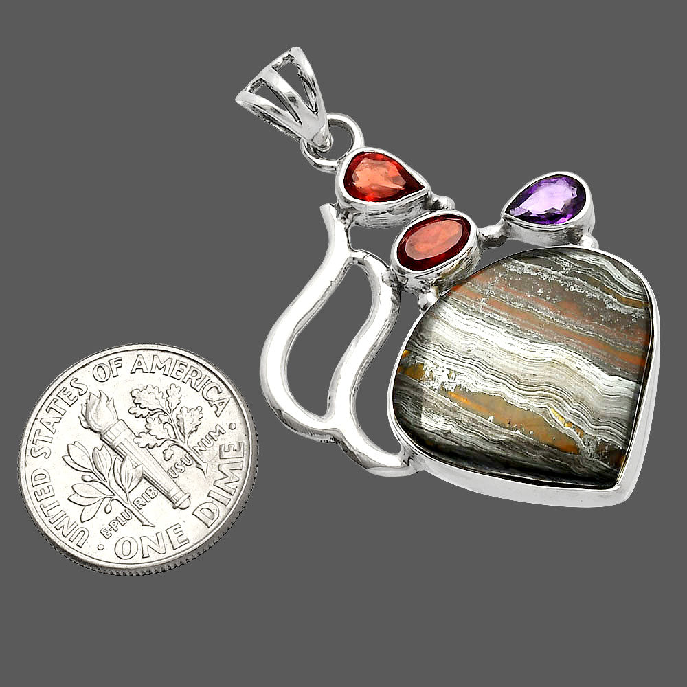 Iron Tiger Eye, Garnet & Amethyst Pendant P-1290 SDP147301