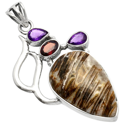 Stick Agate, Garnet & Amethyst Pendant P-1290 SDP147302