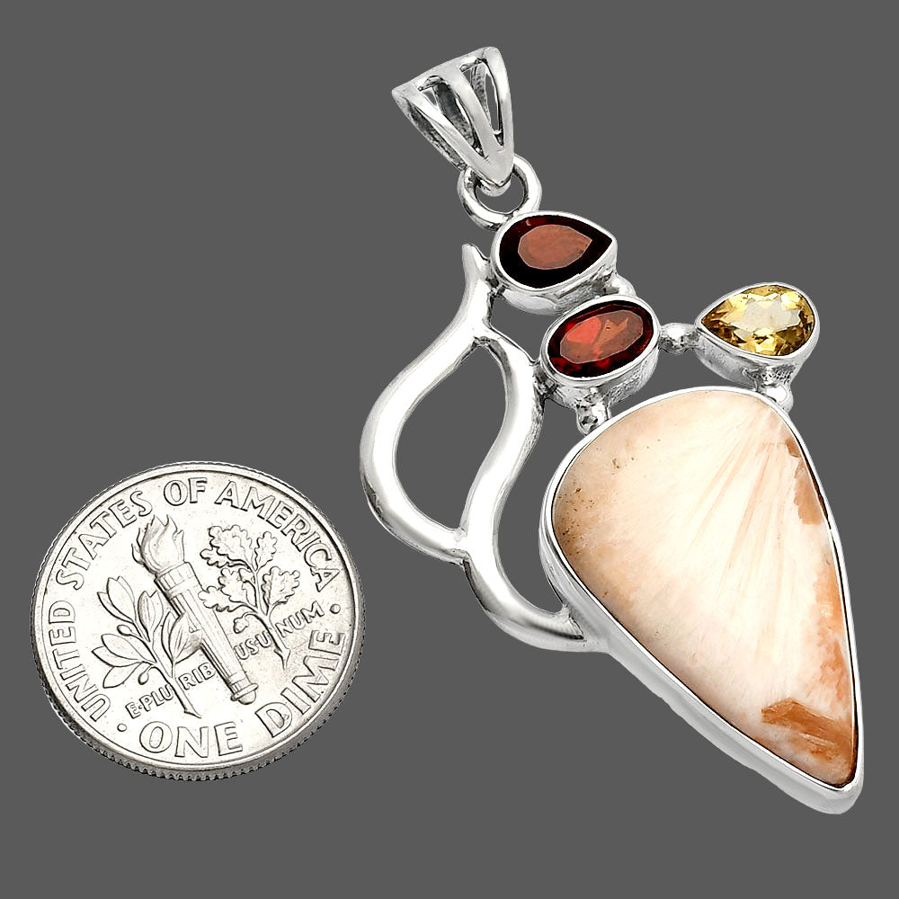 Orange Scolecite, Garnet & Citrine Pendant P-1290 SDP147326