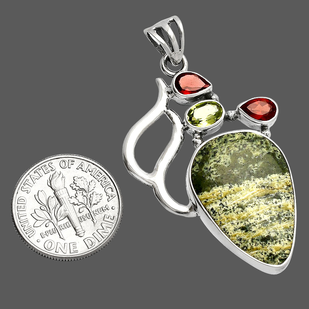 Natural Chrysotile, Peridot & Garnet Pendant P-1290 SDP147330