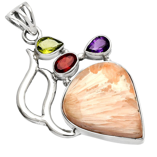 Orange Scolecite, Peridot, Amethyst & Garnet Pendant P-1290 SDP147334