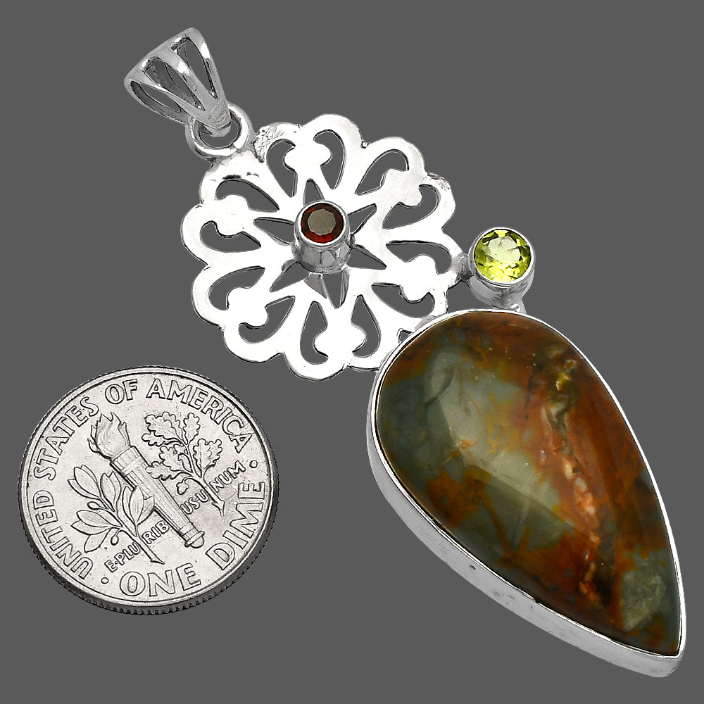 Rocky Butte Picture Jasper, Peridot & Garnet Pendant P-1228 SDP147501