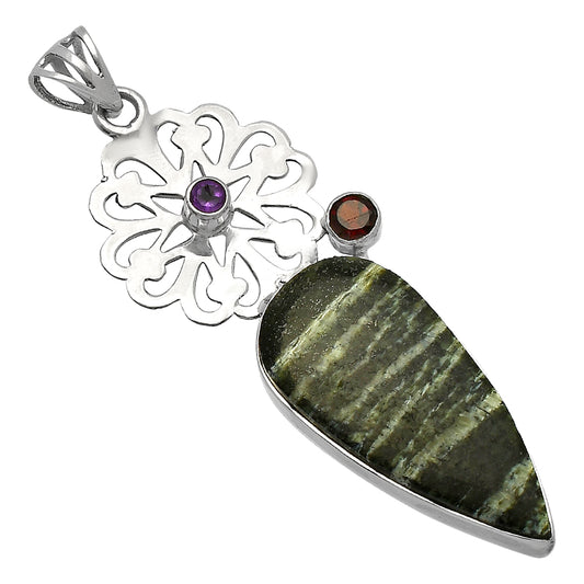 Natural Chrysotile, Garnet & Amethyst Pendant P-1228 SDP147508