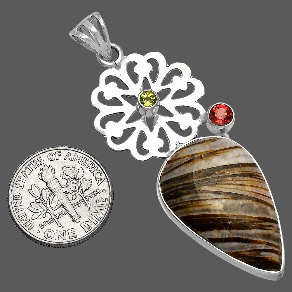 Stick Agate, Garnet & Peridot Pendant P-1228 SDP147509