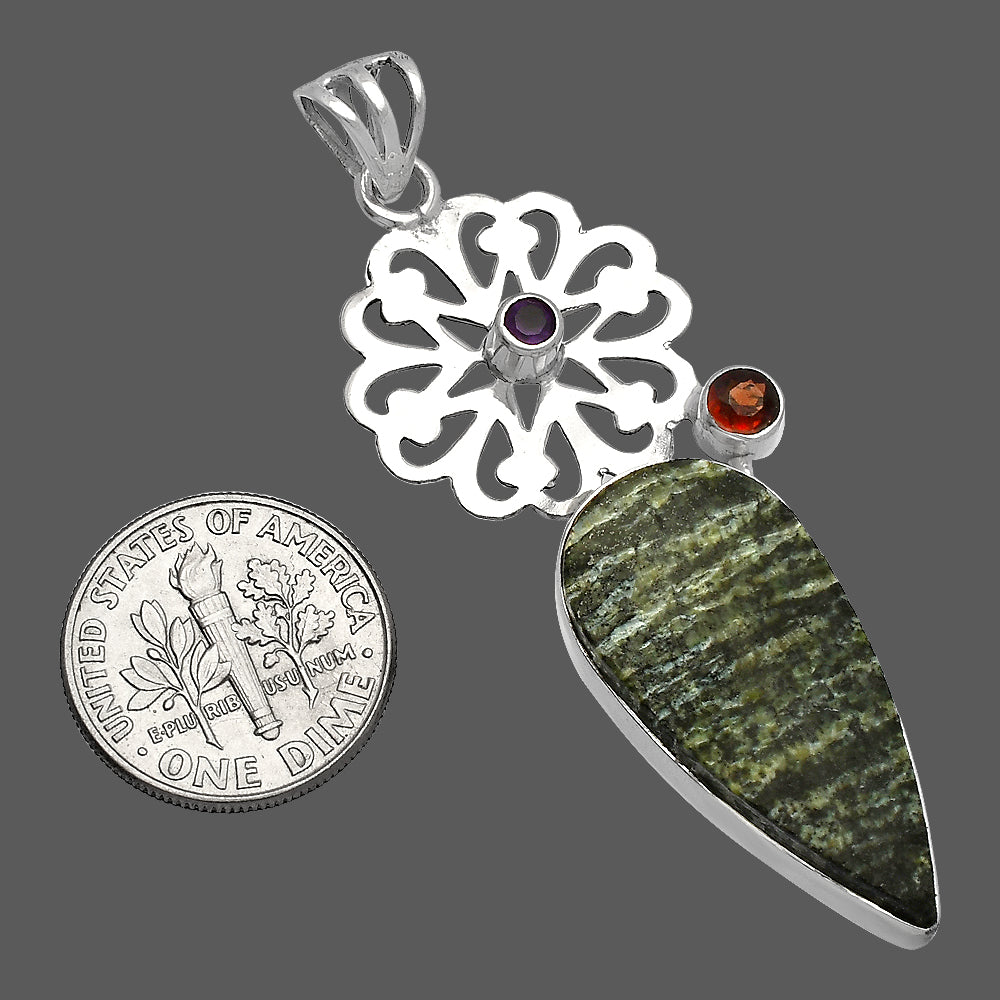 Natural Chrysotile, Garnet & Amethyst Pendant P-1228 SDP147511