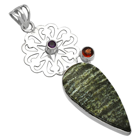 Natural Chrysotile, Garnet & Amethyst Pendant P-1228 SDP147511