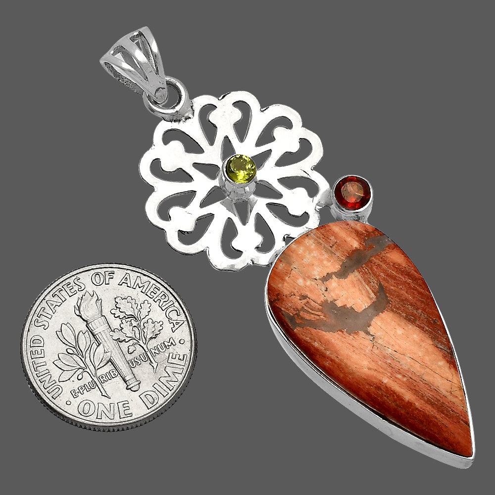 Snake Skin Jasper, Garnet & Peridot Pendant P-1228 SDP147514