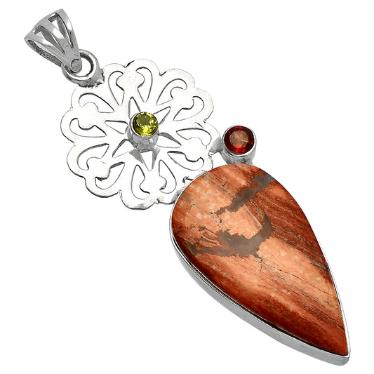 Snake Skin Jasper, Garnet & Peridot Pendant P-1228 SDP147514