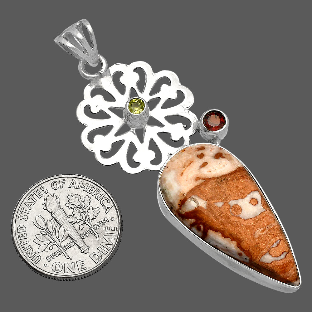 Rosetta Picture Jasper, Garnet & Peridot Pendant P-1228 SDP147519