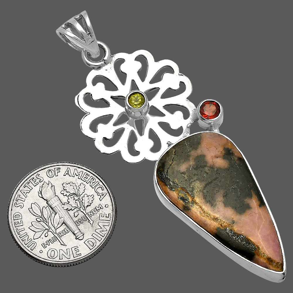Natural Rhodonite, Garnet & Peridot Pendant P-1228 SDP147529
