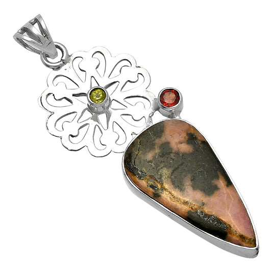 Natural Rhodonite, Garnet & Peridot Pendant P-1228 SDP147529