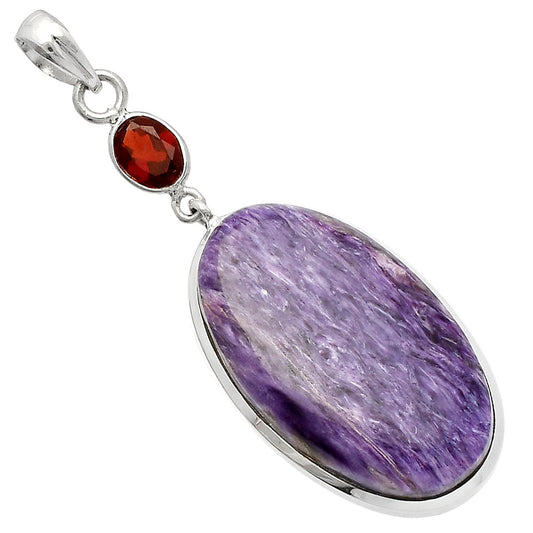Natural Siberian Charoite & Garnet Pendant P-1531 SDP147598