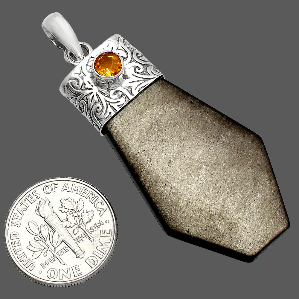 Natural Silver Obsidian & Citrine Pendant P-1331 SDP147868