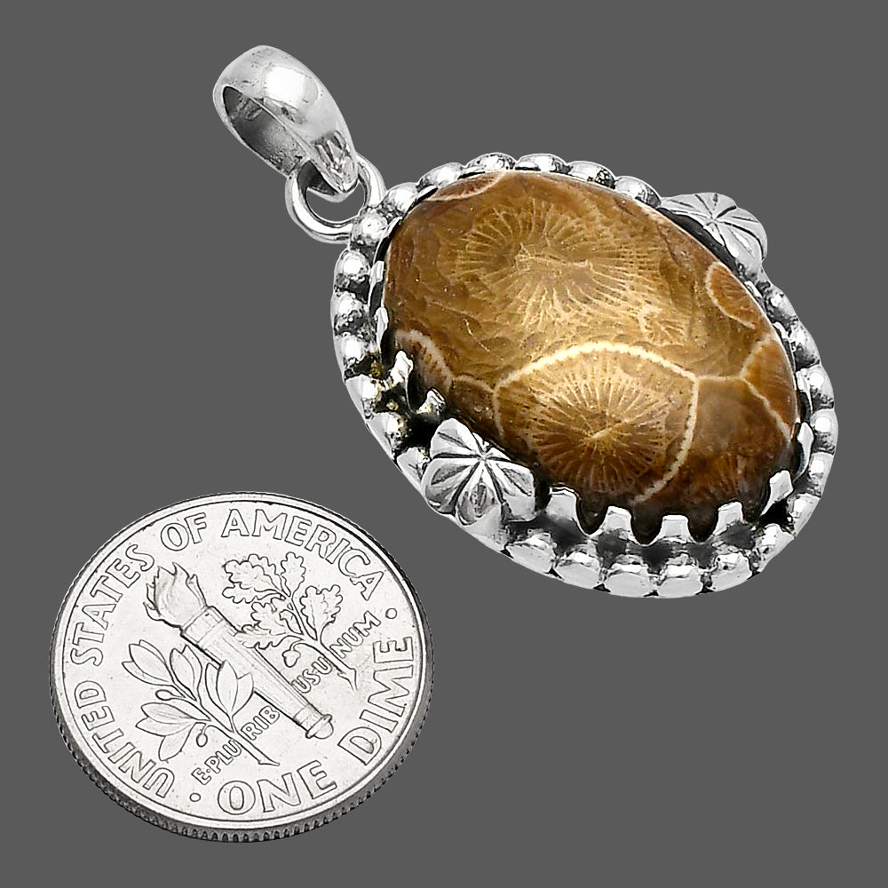 Natural Flower Fossil Coral Pendant P-1730 SDP147936