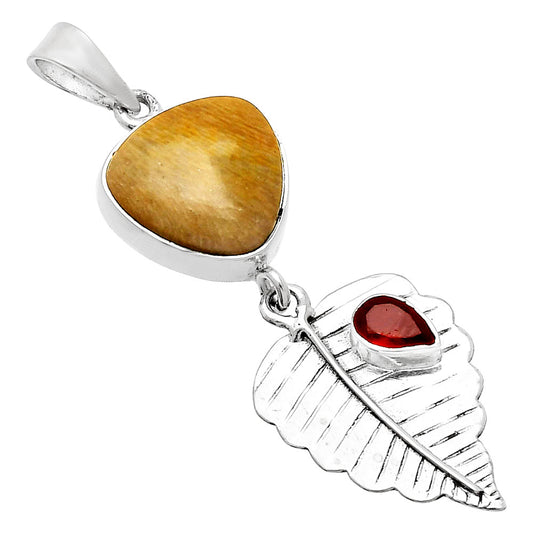Leaf - Snake Skin Jasper & Garnet Pendant P-1539 SDP148218