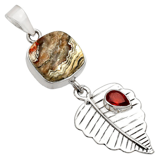 Leaf - Laguna Lace Agate & Garnet Pendant P-1539 SDP148220