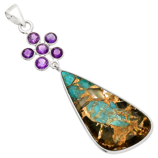 Shell In Black Blue Turquoise & Amethyst Pendant P-1122 SDP148224