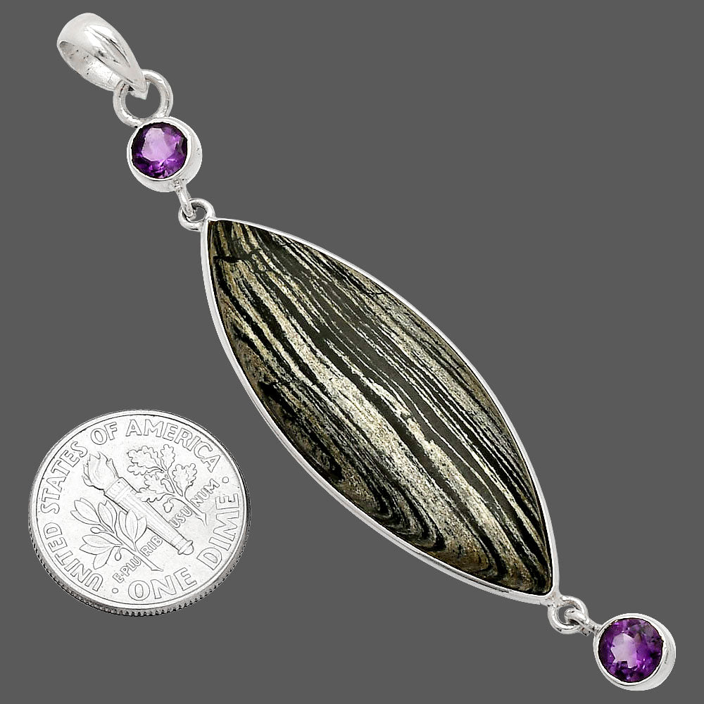 Silver Leaf Obsidian & Amethyst Pendant P-1123 SDP148234