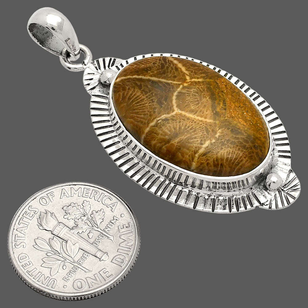 Natural Flower Fossil Coral Pendant P-1732 SDP148293