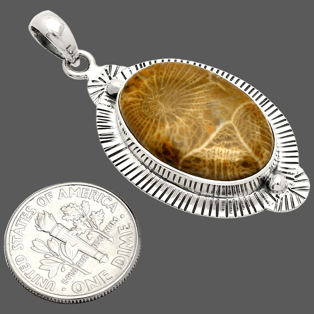Natural Flower Fossil Coral Pendant P-1732 SDP148296