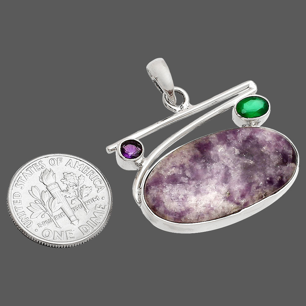 Purple Lepidolite, Green Onyx & Amethyst Pendant P-1286 SDP148422