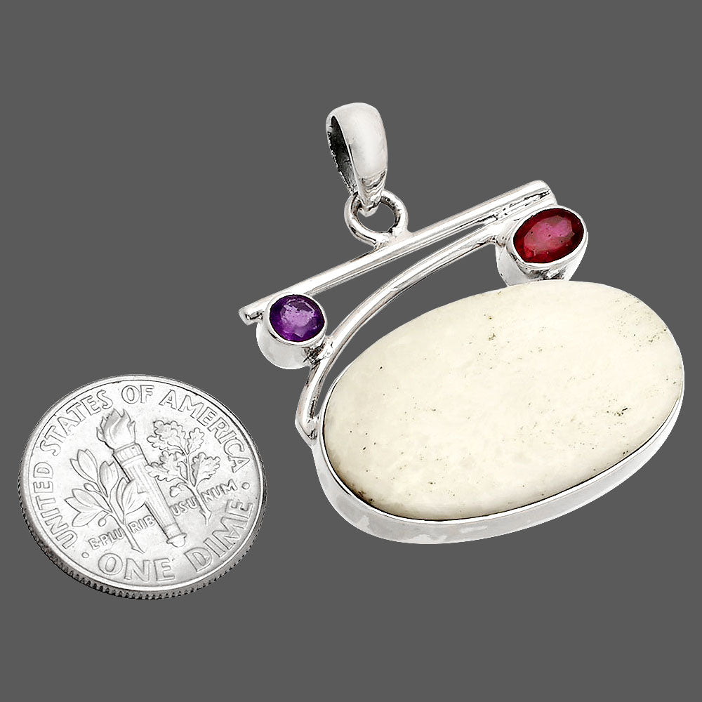 White Scolecite, Garnet & Amethyst Pendant P-1286 SDP148432