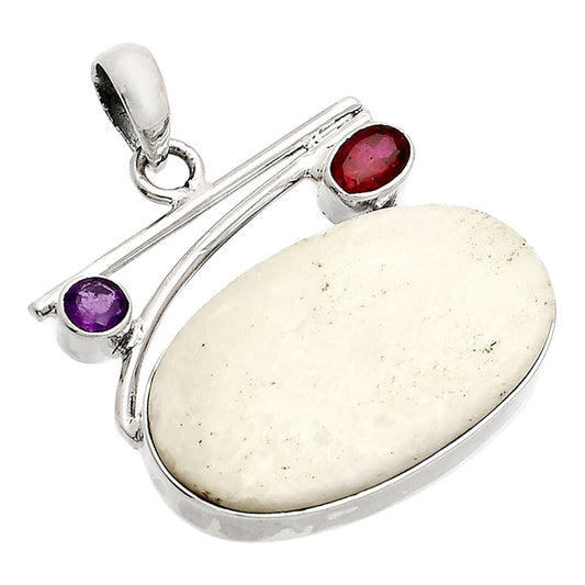 White Scolecite, Garnet & Amethyst Pendant P-1286 SDP148432