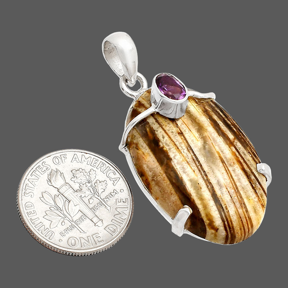 Natural Stick Agate & Amethyst Pendant P-1386 SDP148440