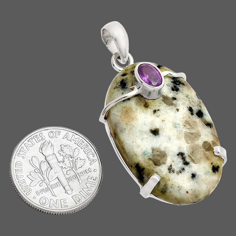 Natural Sesame Jasper & Amethyst Pendant P-1386 SDP148443