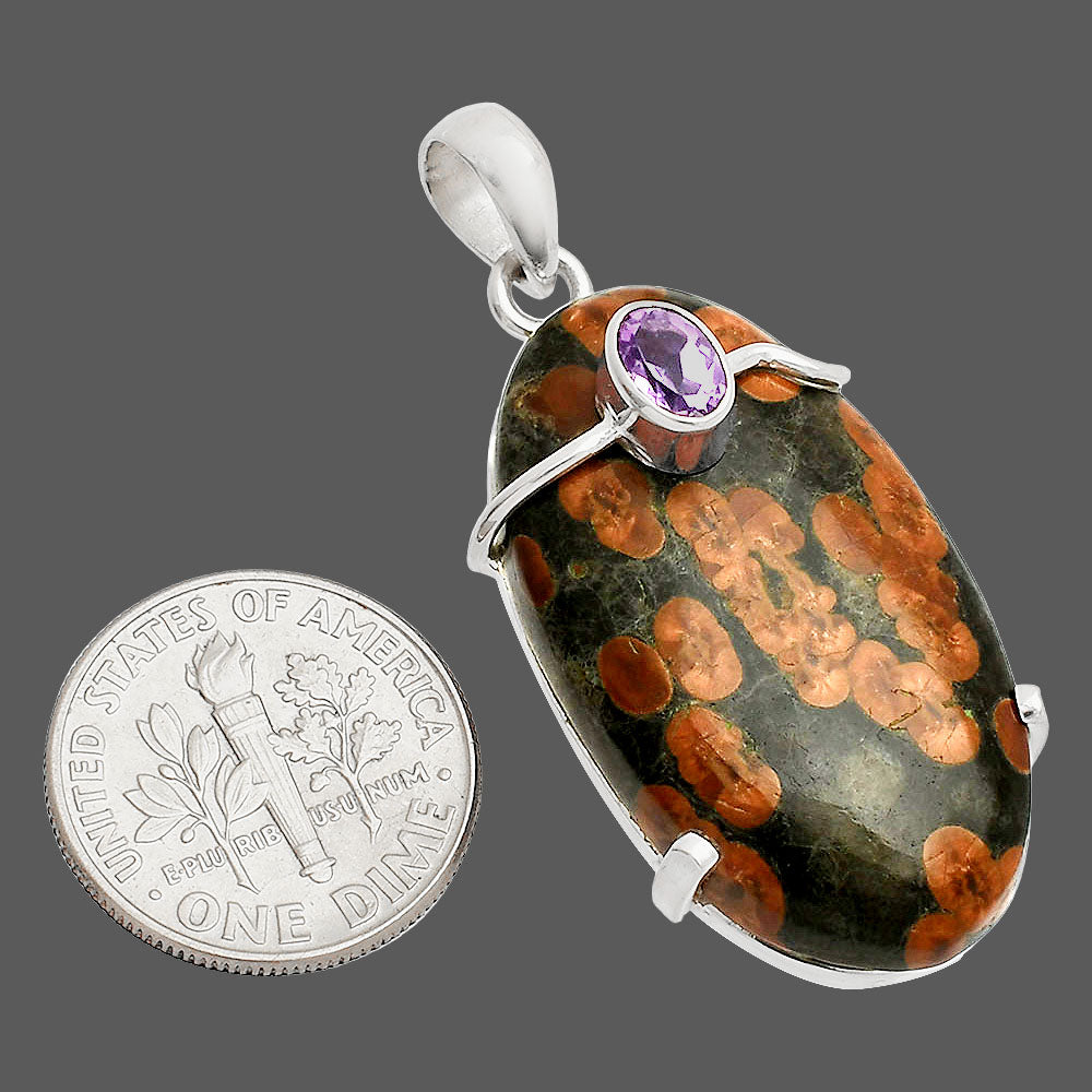 Natural Peanut Obsidian & Amethyst Pendant P-1386 SDP148471