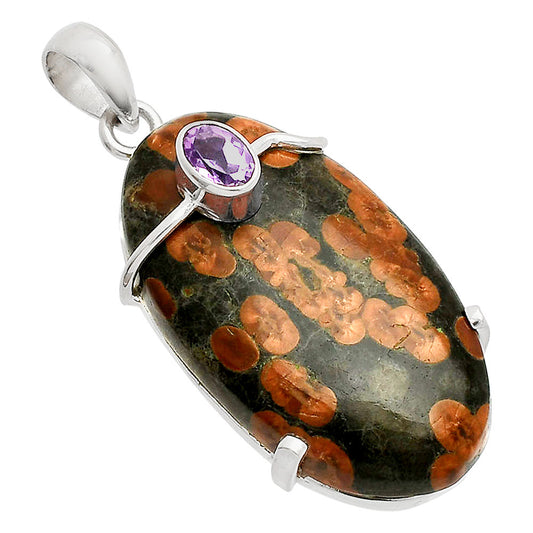 Natural Peanut Obsidian & Amethyst Pendant P-1386 SDP148471