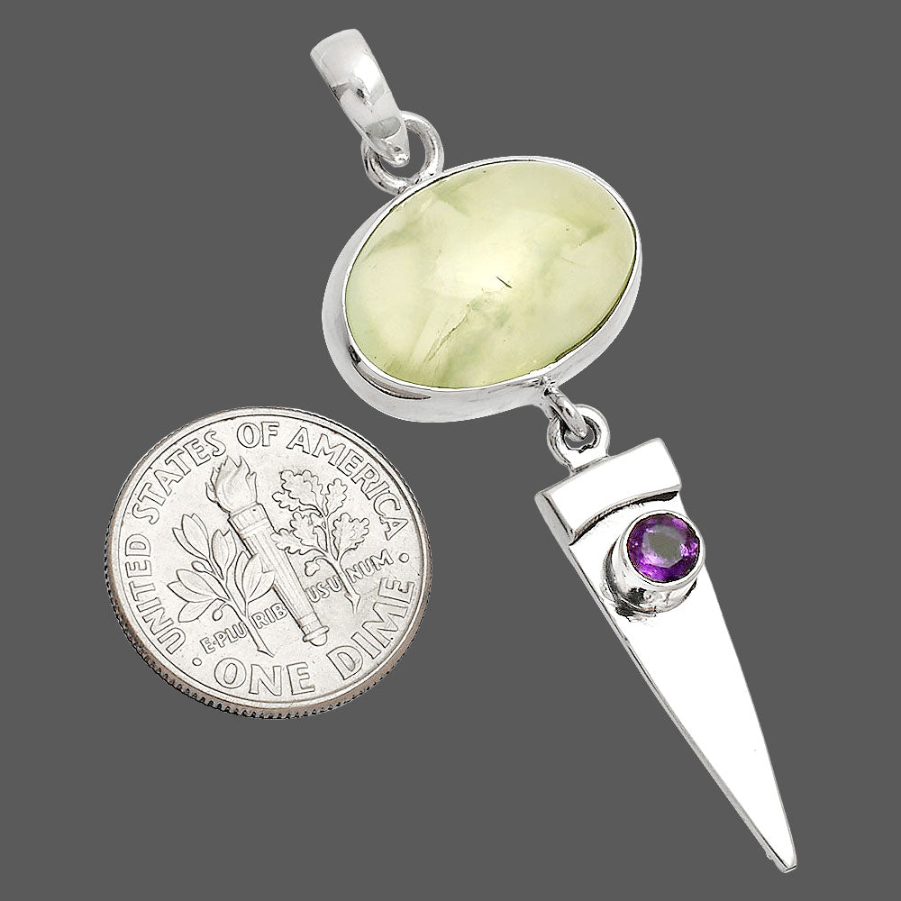 Natural Prehnite & Amethyst Pendant P-1474 SDP148498