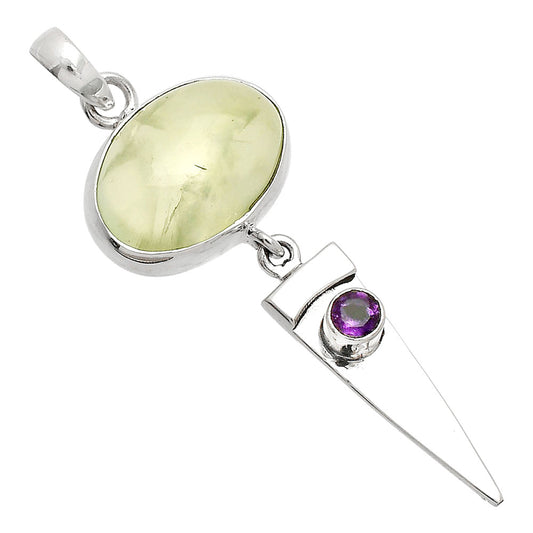 Natural Prehnite & Amethyst Pendant P-1474 SDP148498