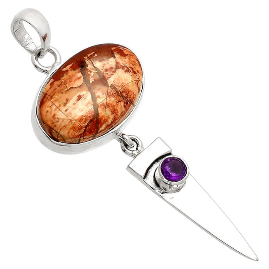 Natural Snake Skin Jasper & Amethyst Pendant P-1474 SDP148505