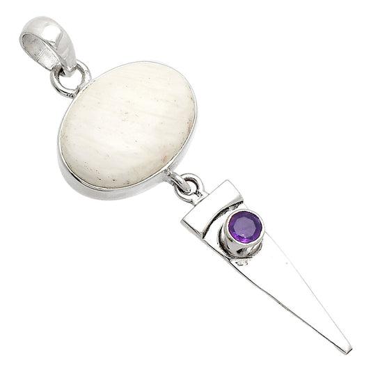 Natural White Scolecite & Amethyst Pendant P-1474 SDP148509