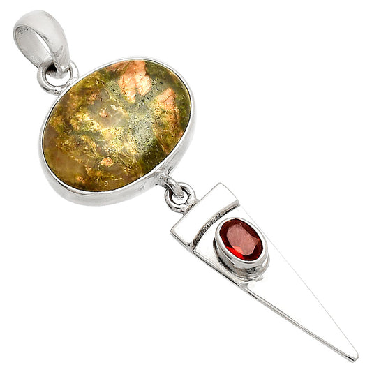 Natural Unakite & Garnet Pendant P-1474 SDP148512