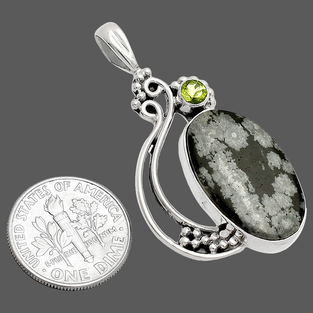 Snow Flake Obsidian & Peridot Pendant P-1573 SDP148749
