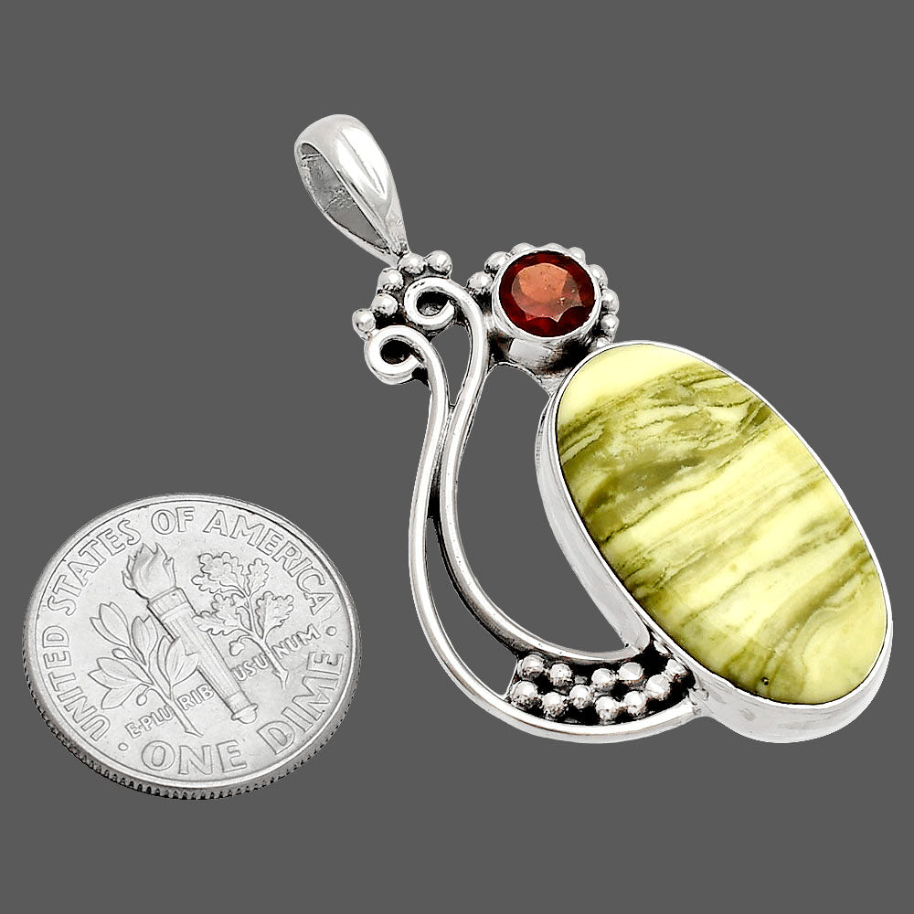 Natural Serpentine & Garnet Pendant P-1573 SDP148752