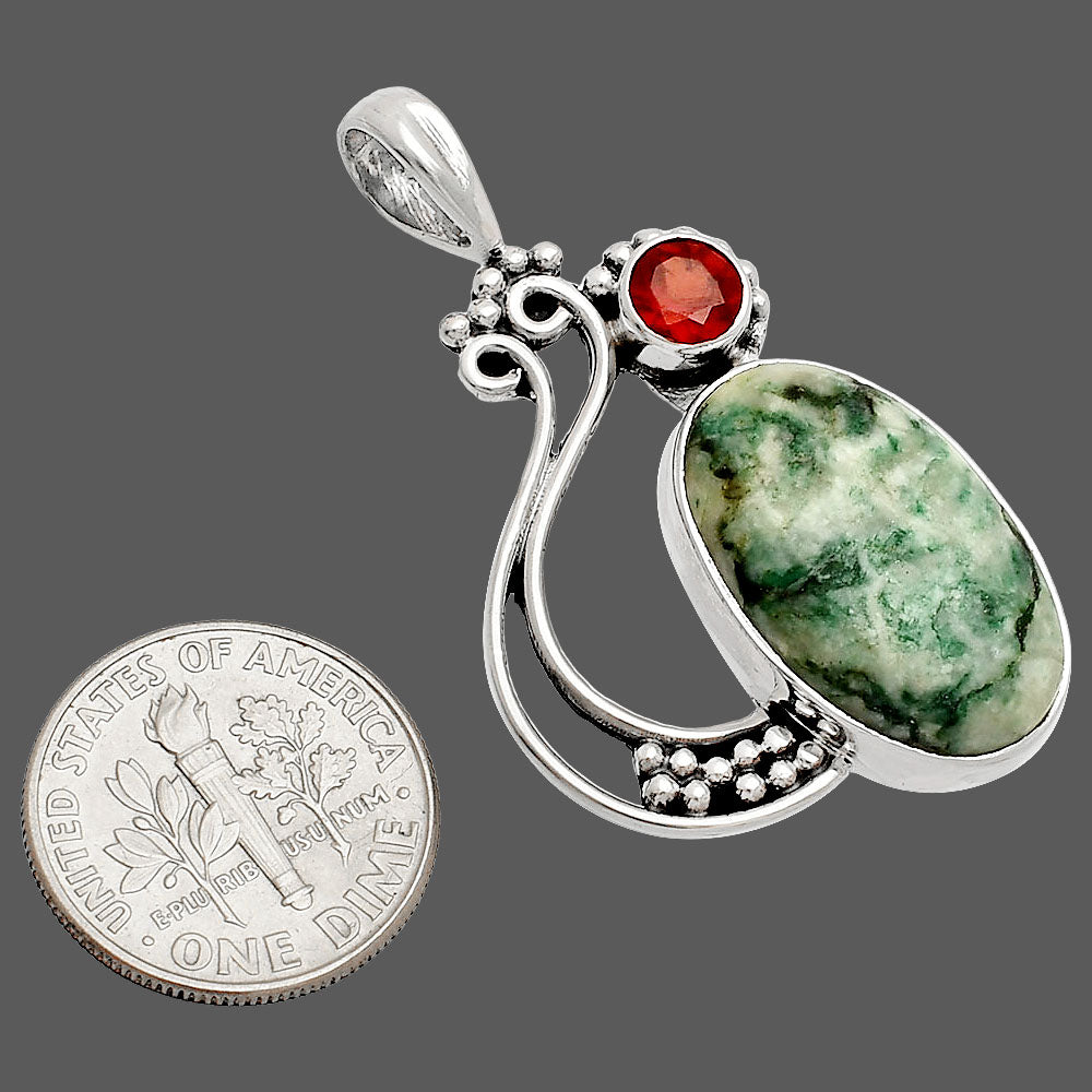 Tree Weed Moss Agate - India & Garnet Pendant P-1573 SDP148769