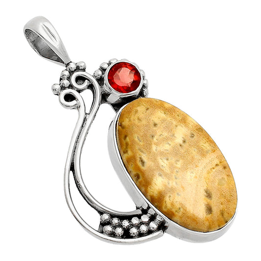 Palm Root Fossil Agate & Garnet Pendant P-1573 SDP148780