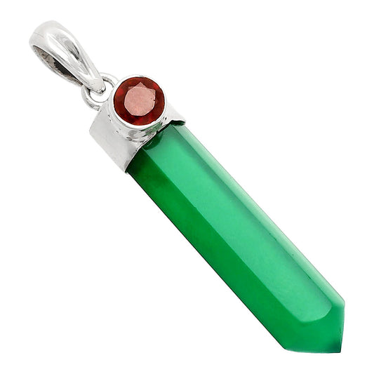 Point - Natural Green Onyx & Garnet Pendant P-1107 SDP148921