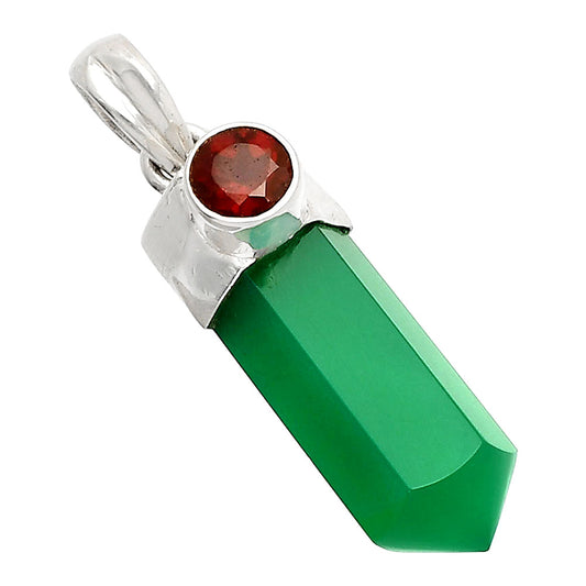 Point - Natural Green Onyx & Garnet Pendant P-1107 SDP148924