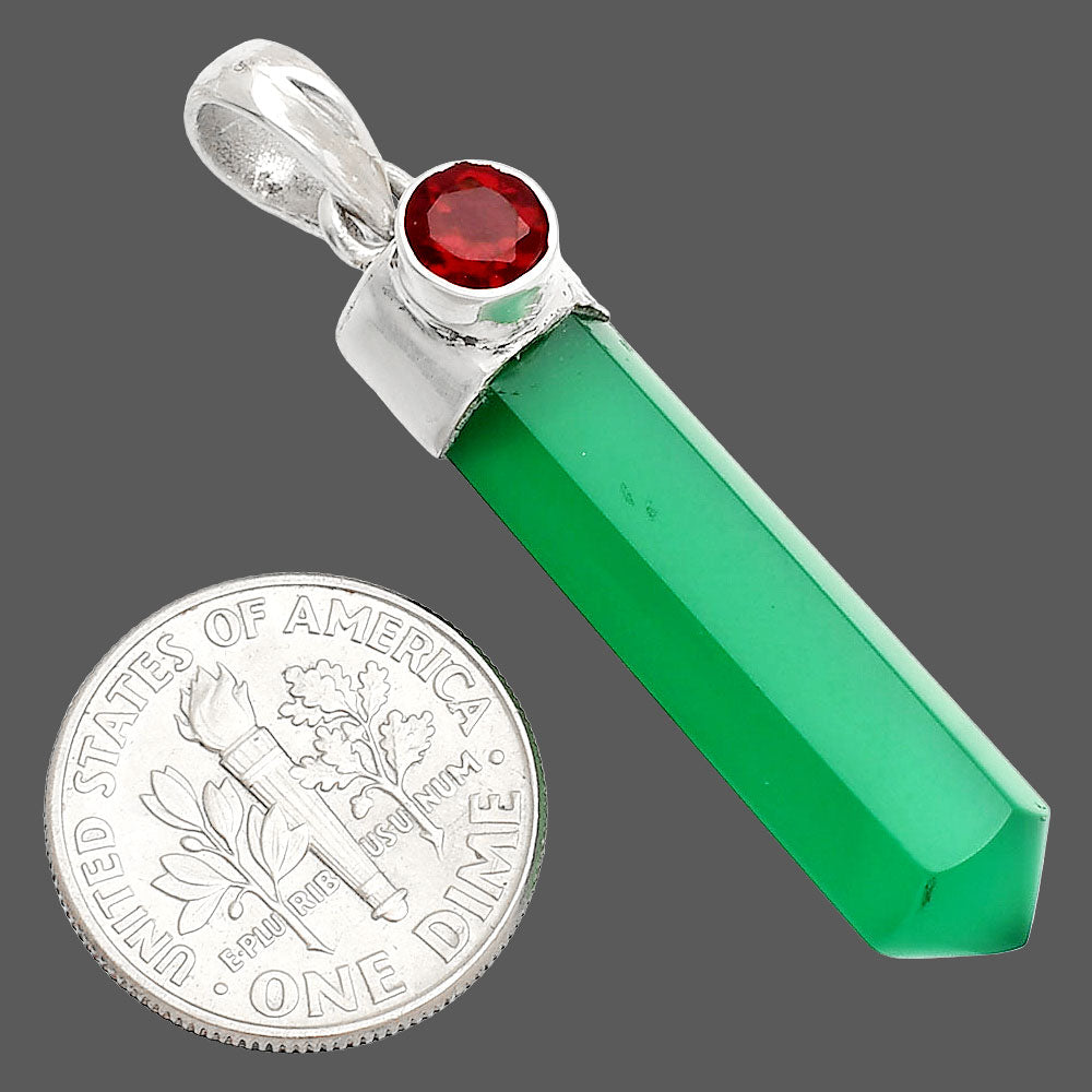 Point - Natural Green Onyx & Garnet Pendant P-1107 SDP148925