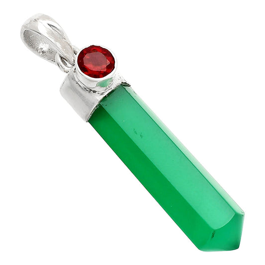 Point - Natural Green Onyx & Garnet Pendant P-1107 SDP148925