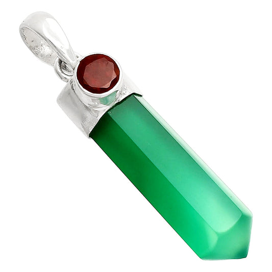 Point - Natural Green Onyx & Garnet Pendant P-1107 SDP148928