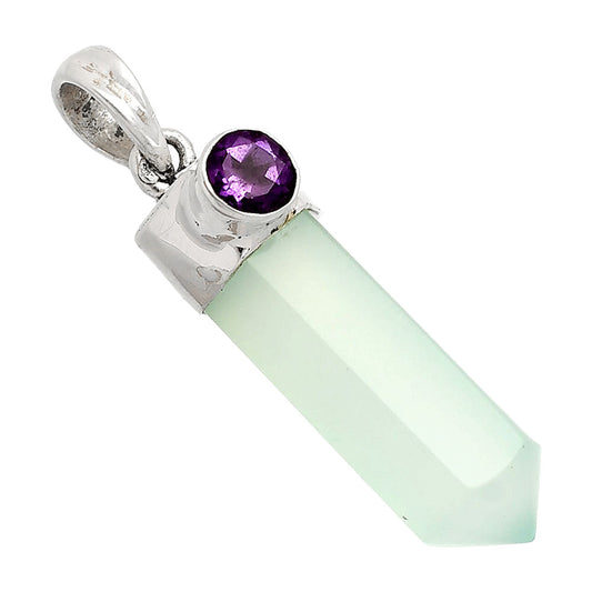 Point - Milky Chalcedony & Amethyst Pendant P-1107 SDP149003