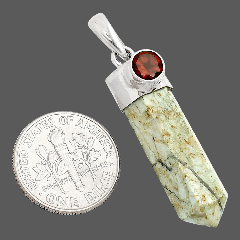 Point - Authentic White Buffalo Turquoise & Garnet Pendant P-1107 SDP149074
