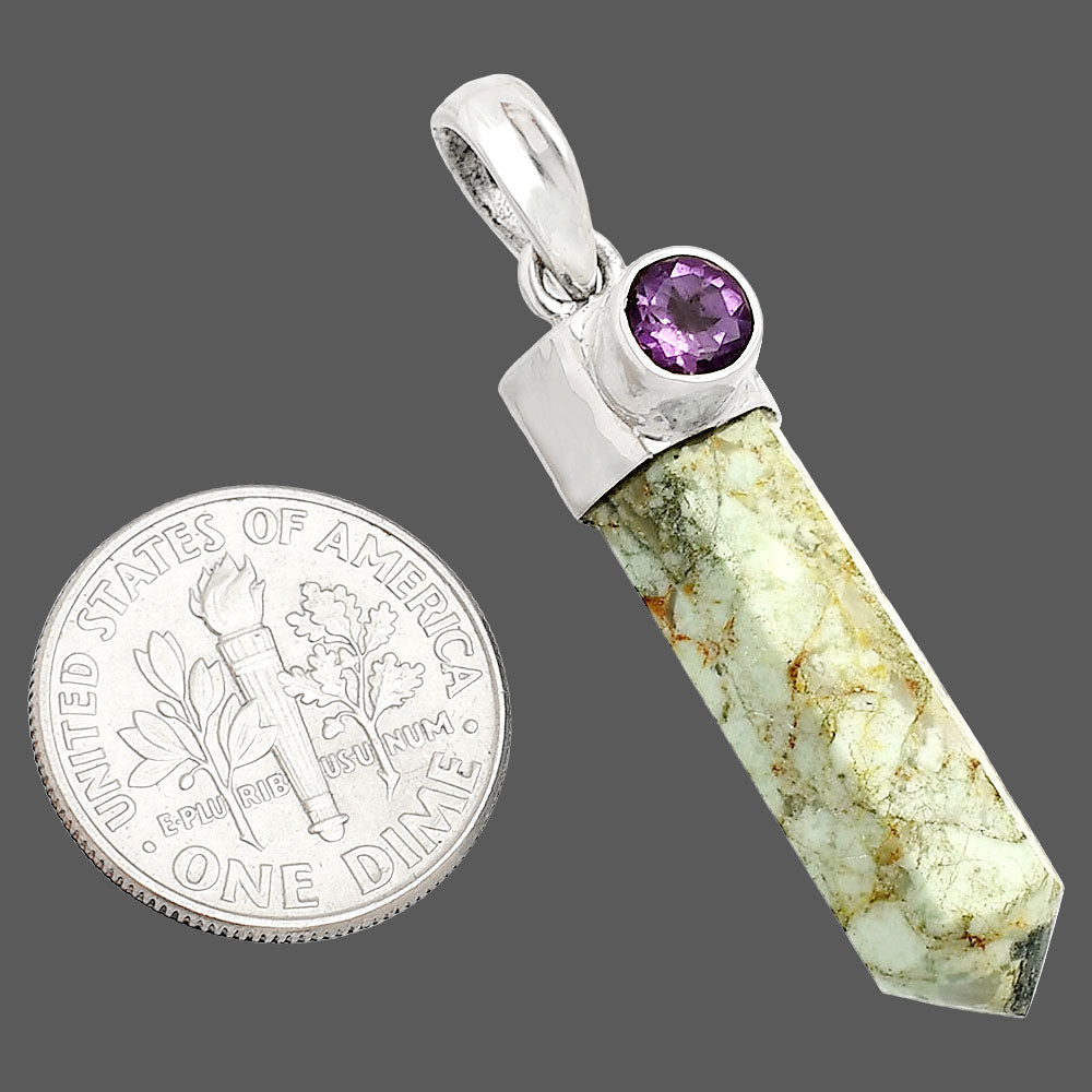 Point - Authentic White Buffalo Turquoise & Amethyst Pendant P-1107 SDP149076