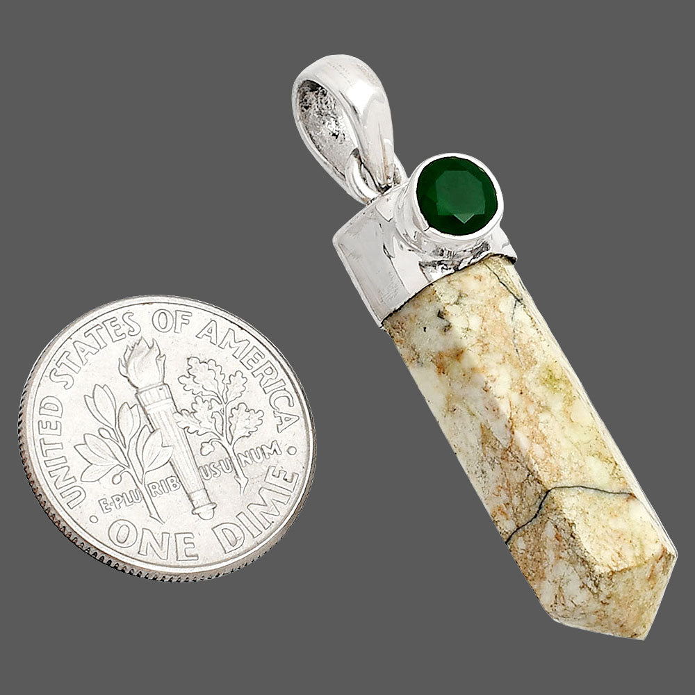 Point - Authentic White Buffalo Turquoise & Green Onyx Pendant P-1107 SDP149081