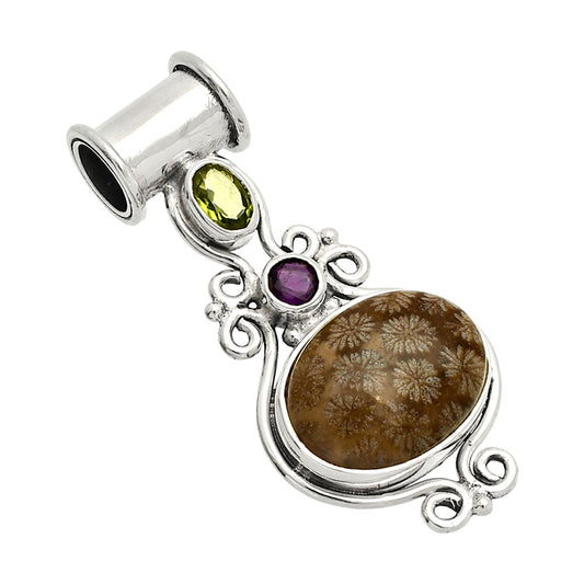 Flower Fossil Coral, Peridot & Amethyst Pendant P-1448 SDP149312